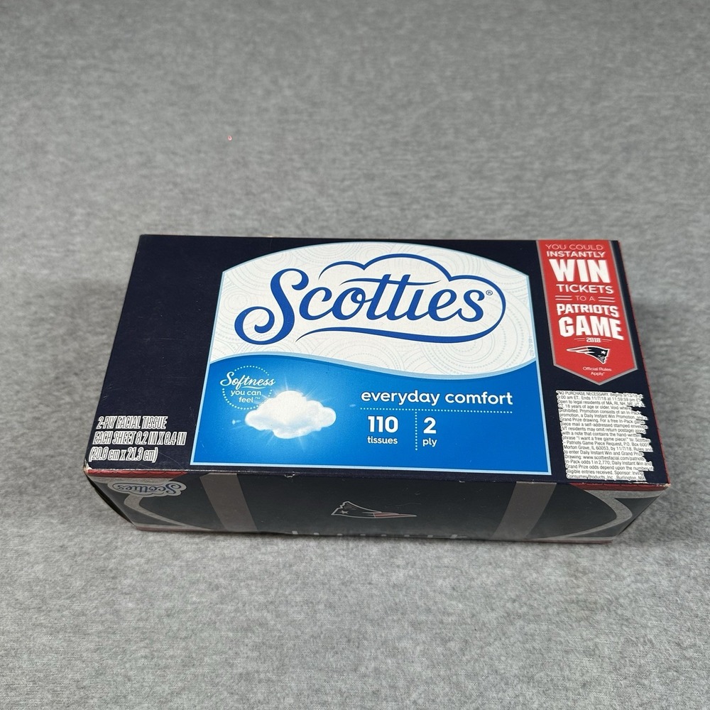NE Patriots Scotties 110ct 2-Ply Everyday Comfort Tissues NFL Promo Box 2018‎